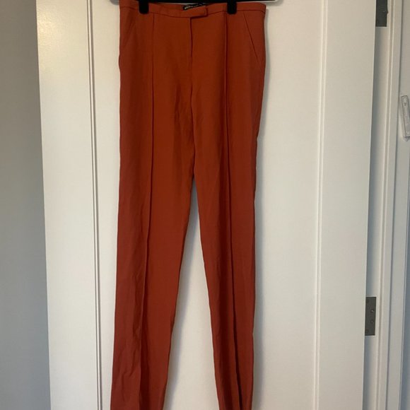 Balenciaga Straight Leg Dress Pants Sz 2 Rusted Orange Mid-Rise Trousers - Picture 6 of 10